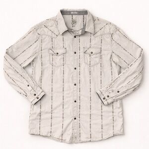 🤠 Moonshine Spirit Tiki Torch Striped Dobby Western Shirt | Men’s XXL 🤠